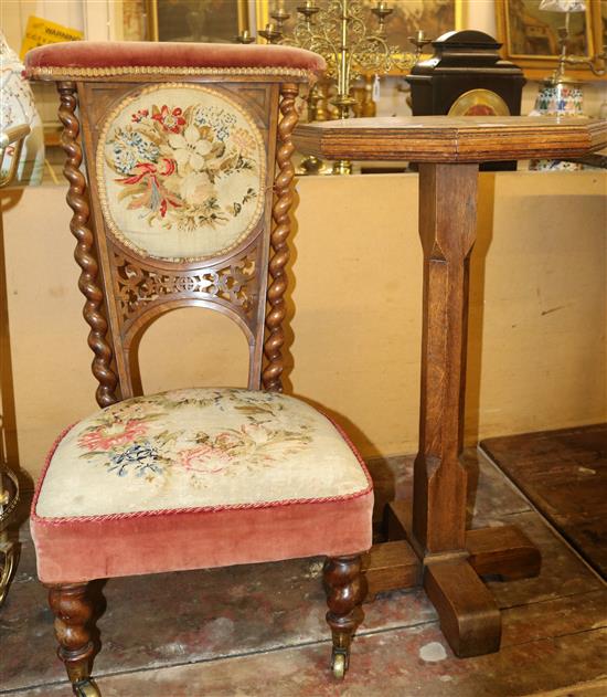 Tapesty chair & an oak stand